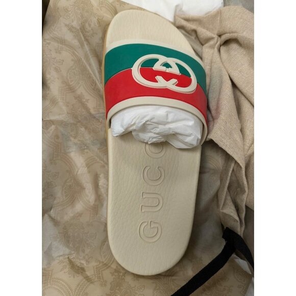 Gucci Unisex Rubber GG Logo Interlock Slide Monogram Sandals 655461 EU38 - Picture 7 of 10